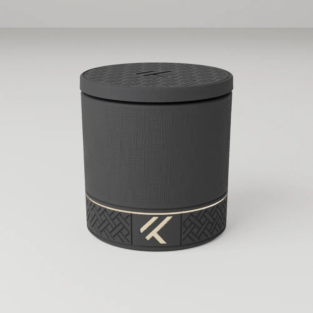 Kuli 9oz Vessel in KuliStone Black with the concrete Woven K lid
