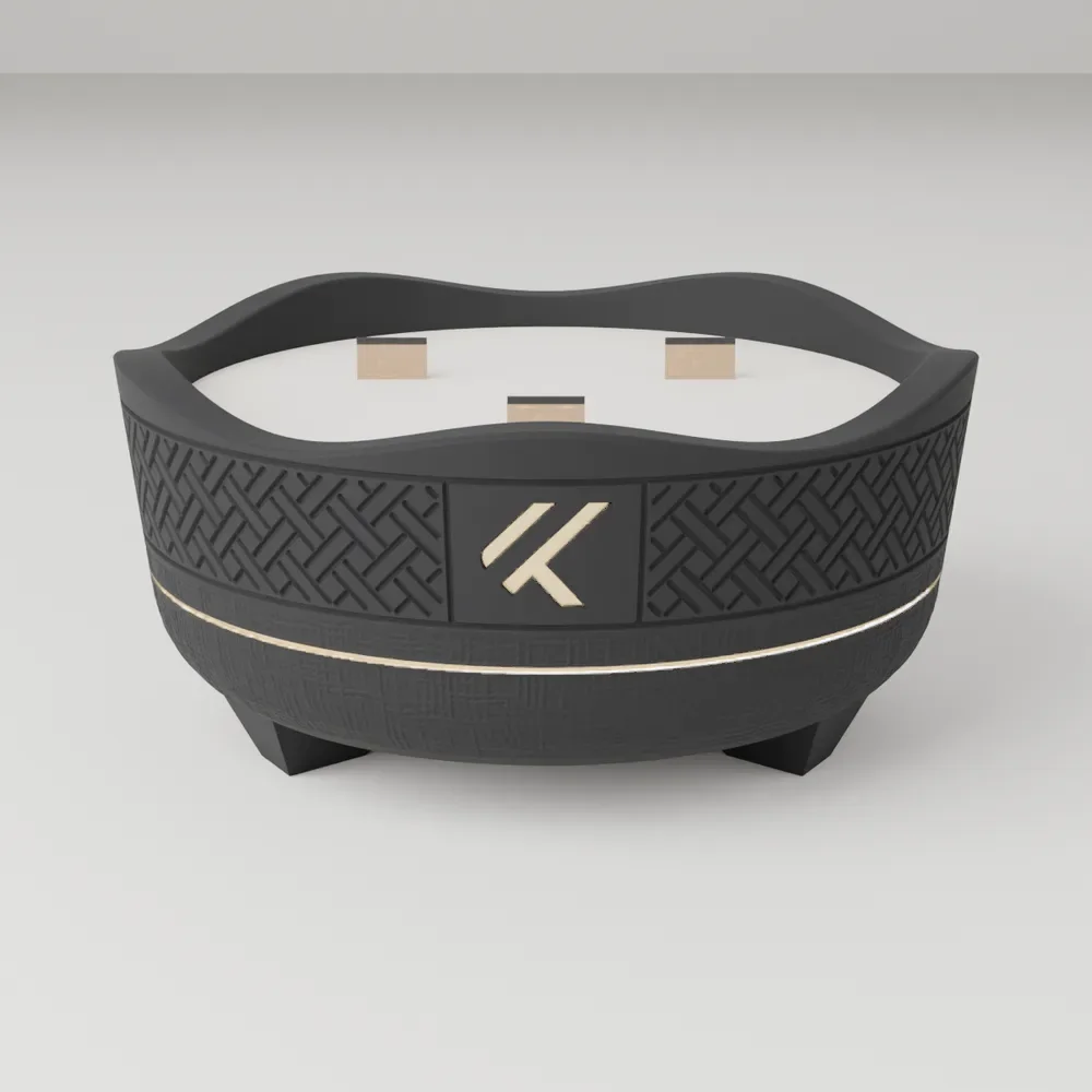 Kuli Bowl Wave in KuliStone Black with three wood wicks
